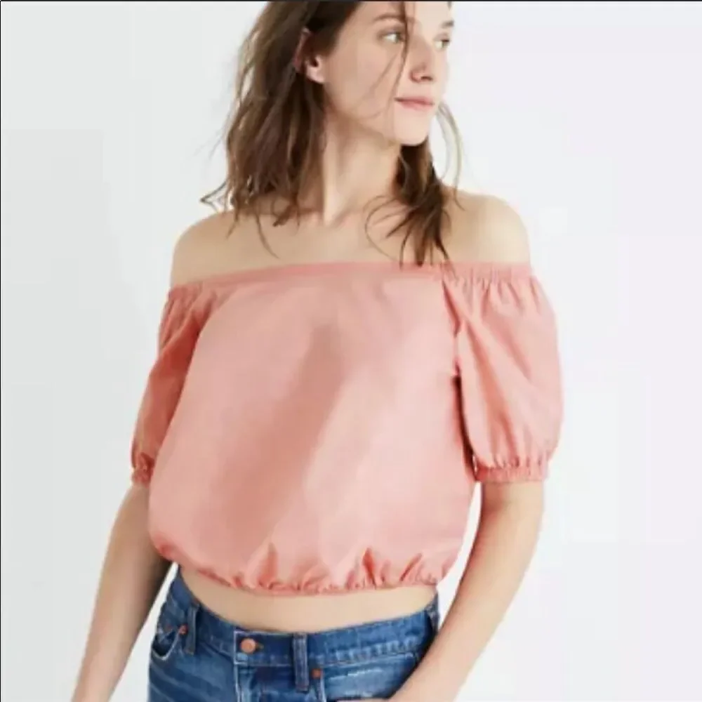 MADEWELL | Off the Shoulder Bubble Top Pink Small